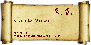 Kránitz Vince névjegykártya
